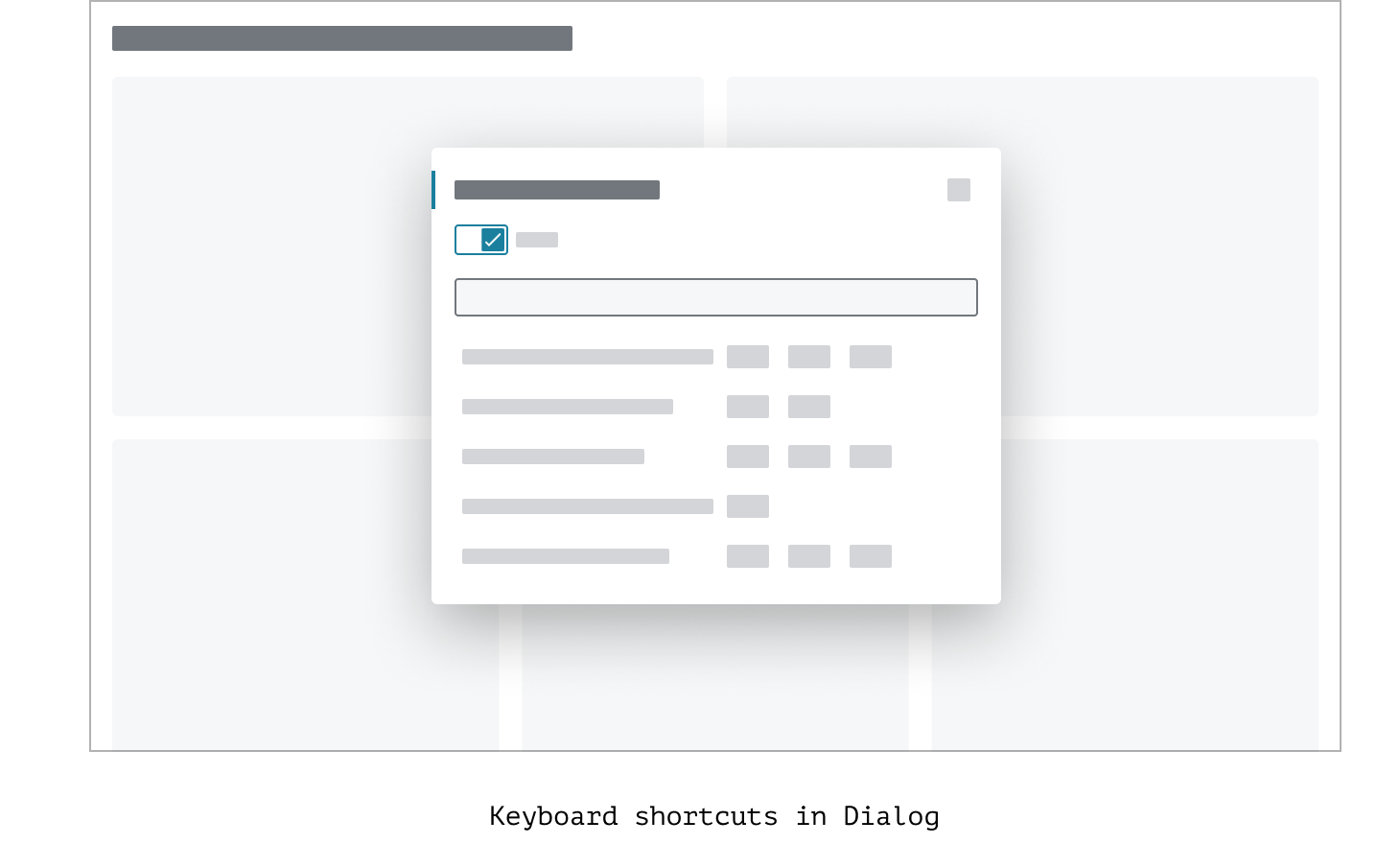 the Keyboard Shortcuts pattern located inside a dialog