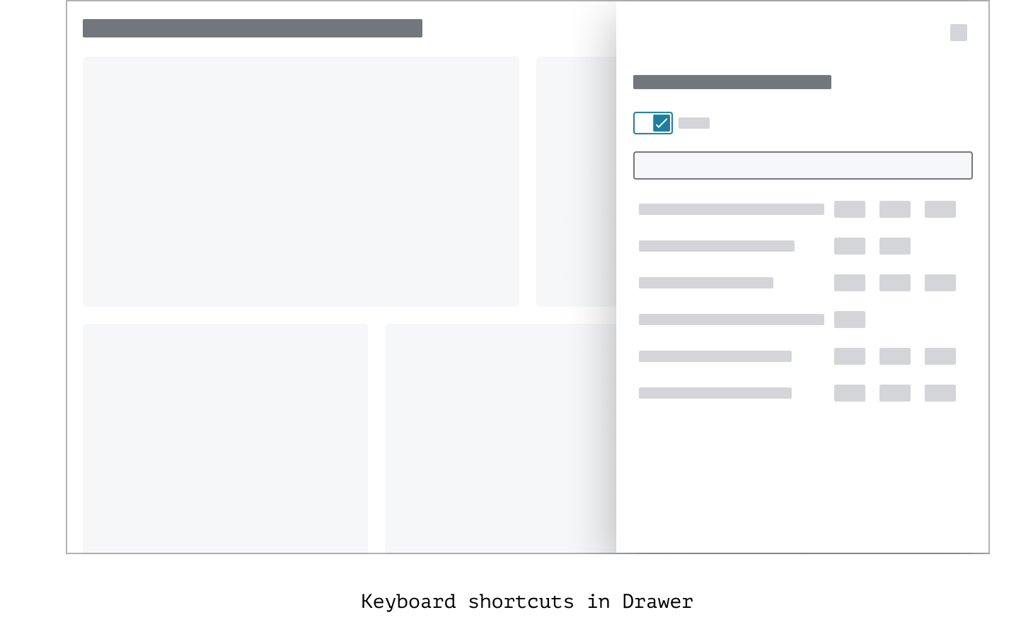 The Keyboard Shortcuts pattern located inside a drawer