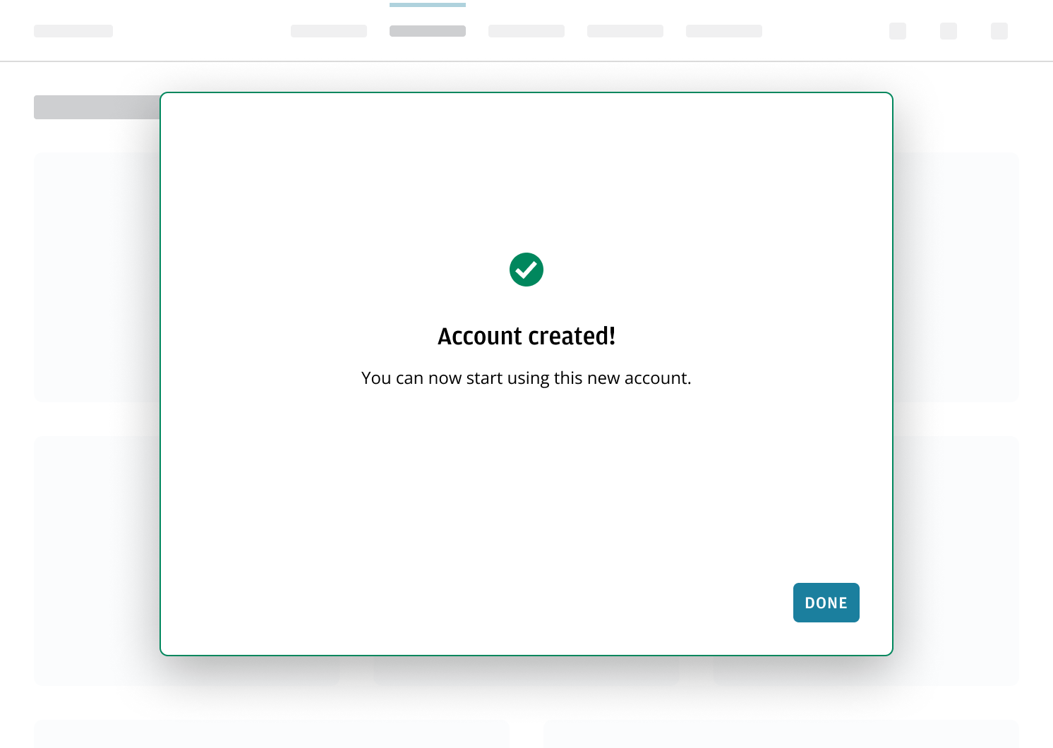 Modal wizard displaying success message after flow completion